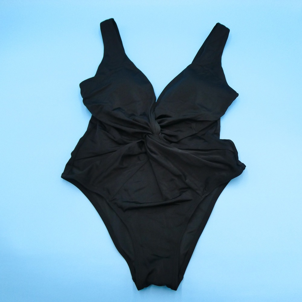 Victoria's Secret One Piece Swimsuit Womens Large Twist Front Black Nylon Blend